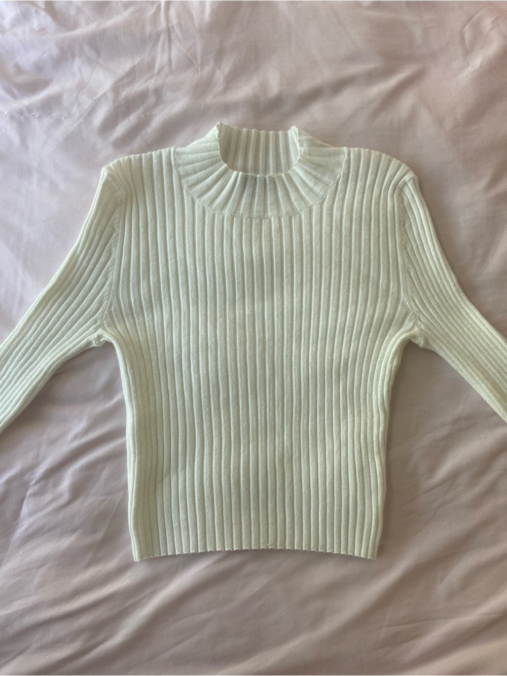 Ribbed Mock Neck Long Sleeve - Cream
